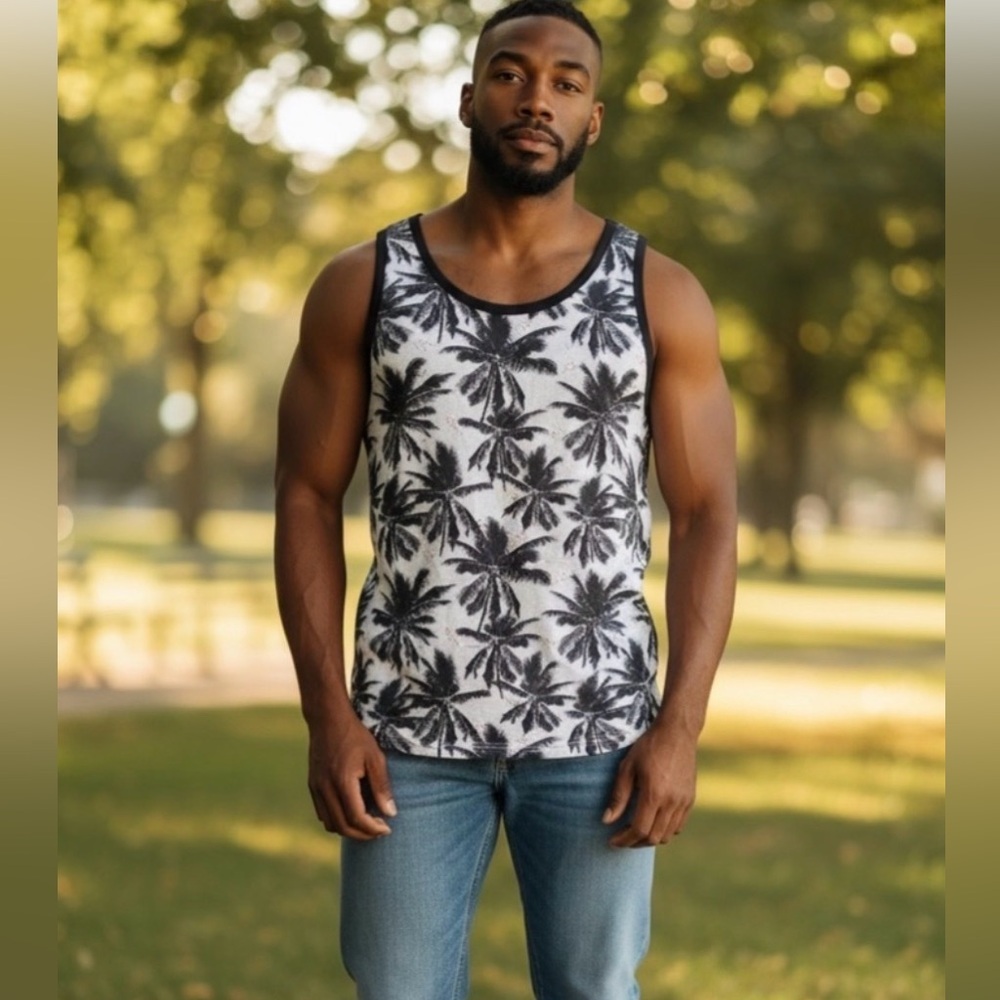 NWT LRG Lifted Research Group Blue Palm Tree Summer Tank Top - Size 2XL